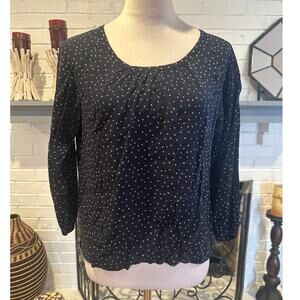 Ann Taylor Loft Women's High Low Navy Blue Geometric Pattern Blouse MP